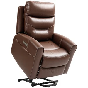 HOMCOM Overstuffed Riser and Reclining Chair with USB Ports, Remote, Brown - Picture 1 of 11
