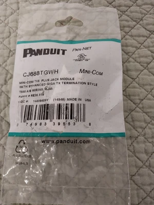 Panduit Mini-Com Cat 6 (RJ-45) Jack Module P/N: CJ688TGWH Brand New - Image 1 of 3