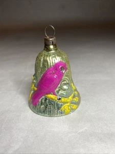 Vintage Weihnachts Glas Ornament Glocke mit Klöppel, Made in Germany Vogeleinzug - Bild 1 von 8