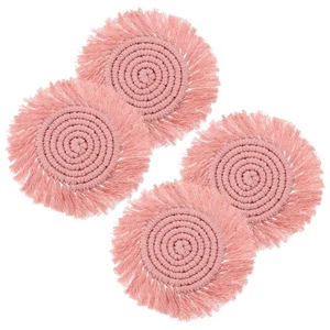 4 Pack Coasters for Drinks, 4.5" Coaster Set with Tassels, Pale Pink - Picture 1 of 5