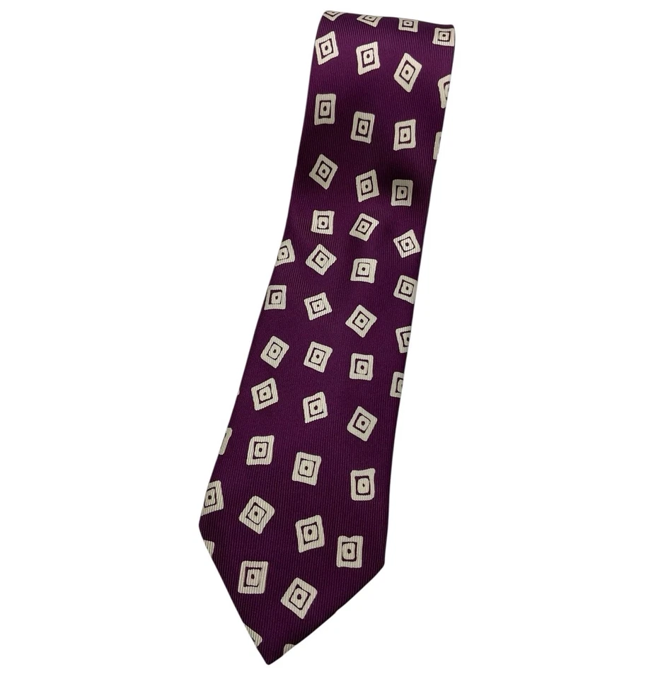Corbata CHARVET para hombre 100 % seda corbata de lujo XL púrpura blanco geométrica con:3,7" usada en excelente estado Foto 1 de 4