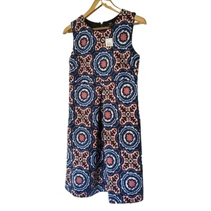 A Pea In The Pod Taylor Blue Pink Geometric Print Round Neck Ponte Dress Small - Picture 1 of 12
