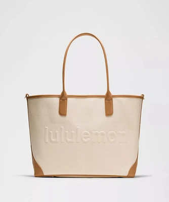 NEW Lulu Lemon Canvas Classic Tote Bag 16L NATURAL/CHESTNUT BROWN $168 - Image 1 of 4