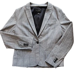 Banana Republic Womens Classic Fit One-Button Gray Plaid Blazer Jacket Size 8 - Picture 1 of 16