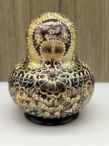 Russian Matryoshka Nesting Doll 10 pieces Hand Painted Signed 4" H Plum & Gold - Picture 1 of 10