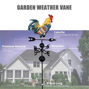 Metal Weathervane Rooster Shape Weather Vane Garden Fences Stake Yard SWGH - Picture 1 of 8