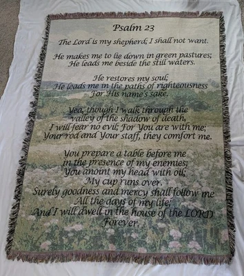 Vtg Throw Blanket The Lord is My Shepherd 23rd Psalm 66"x 51" Tapestry Religious - Image 1 of 4