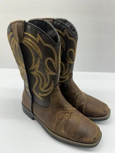 Roper Western Cowboy Boots Big Kids 4M Cross Cut Tan Brown Square Toe - Picture 1 of 23