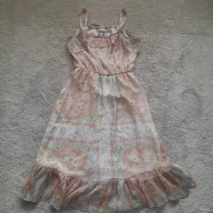 Laura Ashley Dress 12 Prairie Pink Ditsy Floral Sheer Lined Strapy Midi Boho - Picture 1 of 12