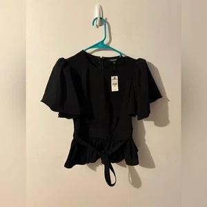 Express Black Ruffle Sleeve Blouse Size XXS NWT - Picture 1 of 4