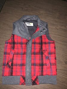 OshKosh Genuine Kids Boy 4T Red Plaid Winter Vest with Zip