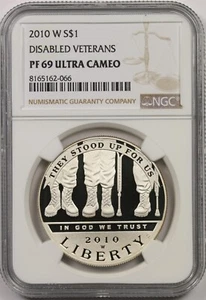 2010-W Disable Veterans $1 NGC PF69UCAM Modern Commemorative Silver Dollar - Picture 1 of 4