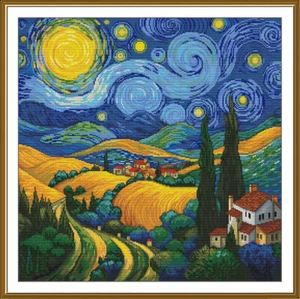 Gezähltes Kreuzstich-Set zum Selbermachen unbedruckt Leinwand Van Gogh Sternenhimmel Stickerei - Bild 1 von 10