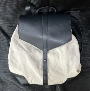Deux Lux Demi Backpack Beige Tan Light Brown Cream Canvas Black Vegan Leather - Picture 1 of 10