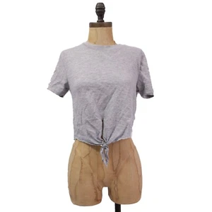 Topshop Knot Front Crop T-Shirt Size 2 Short Sleeve Stretch Gray Top EUC B91 - Picture 1 of 4