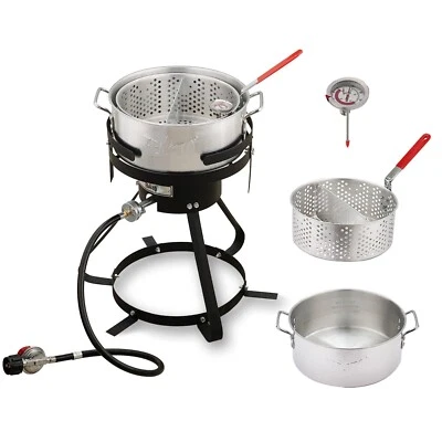 10夸脱铝制户外丙烷燃气鱼炸锅套装带滤网篮 — 第 1/4 张图片