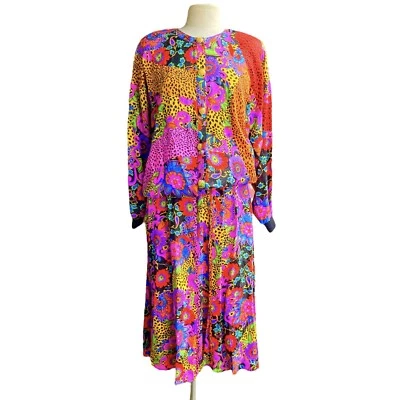 VTG DIANE FREIS 80’s Georgette Silk Top & Pleated Skirt Outfit Dolman Sleeve XL - Image 1 of 4