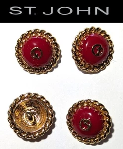 St John Knits Red Domed Enamel Gold Tone Logo Replacement Buttons - Picture 1 of 1