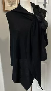 Saldarini Made in ITALY Black Mohair Blend Wrap Shawl Rosette NWT 79" x 25" - Picture 1 of 12