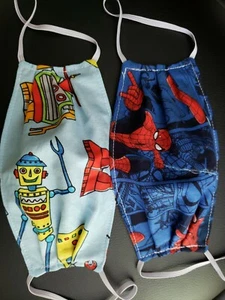 Kids Spiderman Robot Red Blue Fabric Face Mask Set Of 2 Washable Reversible - Picture 1 of 3