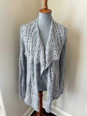 BCBGMaxazria Size XL Heather Grey Open Front Crochet Knit Cardigan Sweater - NWT - Image 1 of 4