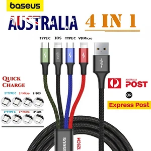 Baseus 4-in-1 Multi USB Fast Charging Cable Cord Charger For iPhone Samsung - Picture 1 of 16