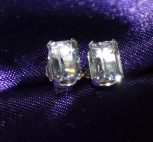 6MM x 4MM EMERALD CUT AQUAMARINE EARRINGS-- 1.00CTW -- .925 STERLING SILVER - Picture 1 of 7