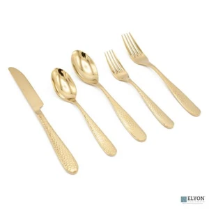 Elyon Carroll Hammered Reflective Gold 20 Piece Flatware Set Stainless Steel - Picture 1 of 4