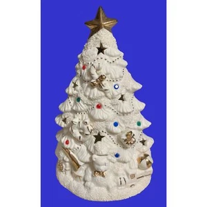 Ceramic Light-Up 9 Inch Christmas Tree With Decorations And Gold Colored Accents - Picture 1 of 10