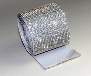CRYSTAL Mesh Strassband SS6 Borte SELBSTKLEBEND 14mm 6 Reihen Strasssteine, Band - Picture 1 of 42