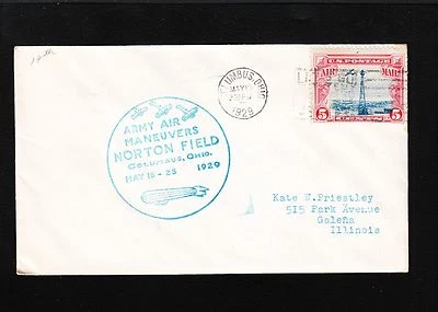 Army Air Maneuvers Blue Norton Field Biplanes Airship 1929 Columbus Cover 4o - Image 1 of 2