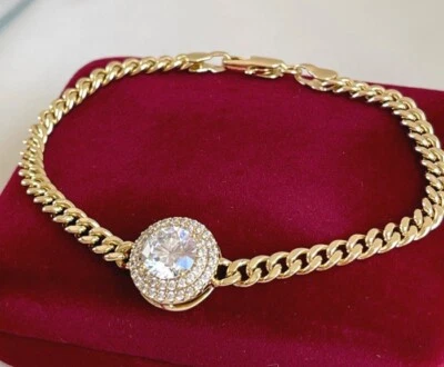 Luxus Armband Panzerkette Zirkonia Kristall 585er Gold 14K vergoldet 18cm Damen - Bild 1 von 4