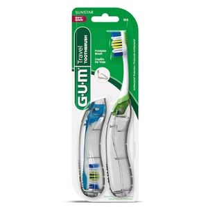 GUM Folding Travel Toothbrush, Compact Head + Tongue Cleaner, Soft Bristled-2ct - Picture 1 of 3