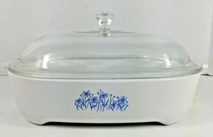 Corning Ware Sears Blue Floral Pattern MW-16 Covered 10" Microwave Browning Dish - Picture 1 of 11