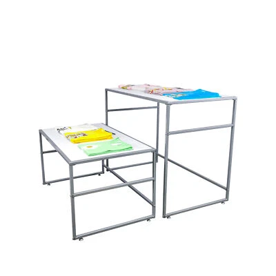 2-Piece Set White Nesting Display Tables 41x24x33 & 39x23x20 Durable Steel Frame - Image 1 of 4