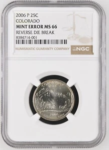 2006-P Colorado State Quarter 25c NGC MS66 MINT ERROR Reverse Die Break - Picture 1 of 2