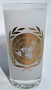 Vintage 60's Mid Century Modern UN United Nations Building Glass Tumbler Logo - Picture 1 of 6