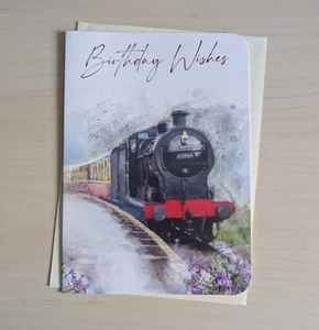 Steam Train Birthday Card For Him Open General Adult   - 7.5"x5.25" - Picture 1 of 3