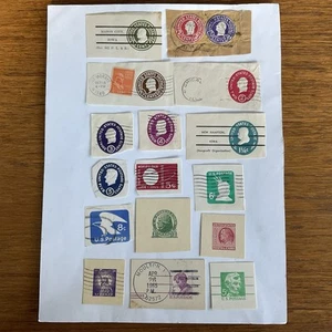 United States stamps~1914-1971–17 stationery & postal card cut squares & 1 stamp - Picture 1 of 17