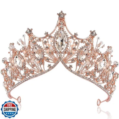 Tiara y corona de oro rosa COCIDA para mujer diadema de cristal para niñas sirena Foto 1 de 4