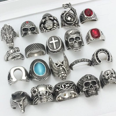 20pcs /Lot Stainless Steel Men Punk Skull Biker Finger Rings Wholesale Jewelry - Image 1 of 4