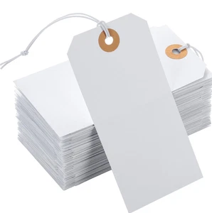 90 piezas etiquetas de gran precio con cadena elástica adjunta etiquetas de papel colgantes blancas - Imagen 1 de 6