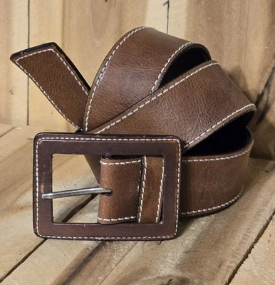 Cinturón de mezclilla vintage Calvin Klein ancho de cuero marrón desgastado para mujer talla L 37 38 Foto 1 de 4