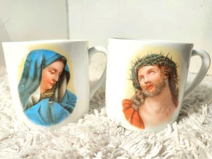 Vintage Ceramic Religious Coffee Cups - Crown China Germany- Jesus Mother Mary.. - Picture 1 of 10