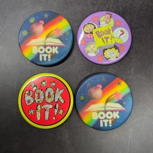 4 Vintage Book It Button Anstecknadeln Pizza Hut Reading Club holografisch 1990 92 93 - Bild 1 von 20