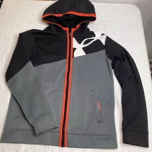 Under Armour Size Youth Large Hooded Jacket Boys Black Gray Orange Zip Up - Picture 1 of 11