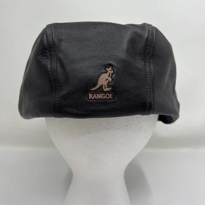 KANGOL Blue Plain Leather 504 Cap Hat X/Large Brown Embroidered Kangaroo Logo - Image 1 of 4