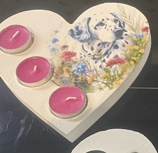 1 X Heart Shaped Tea Light Holders Decoupage  18mm MDF 20cms Wide - Image 1 of 1