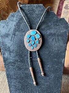 Vintage “Corinthian” Bell Trading Post LARGE Bolo Tie w/ Turquoise