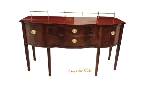 Thomasville Hepplewhite Inlaid Flame Mahogany Sideboard With Brass Gallery Cover